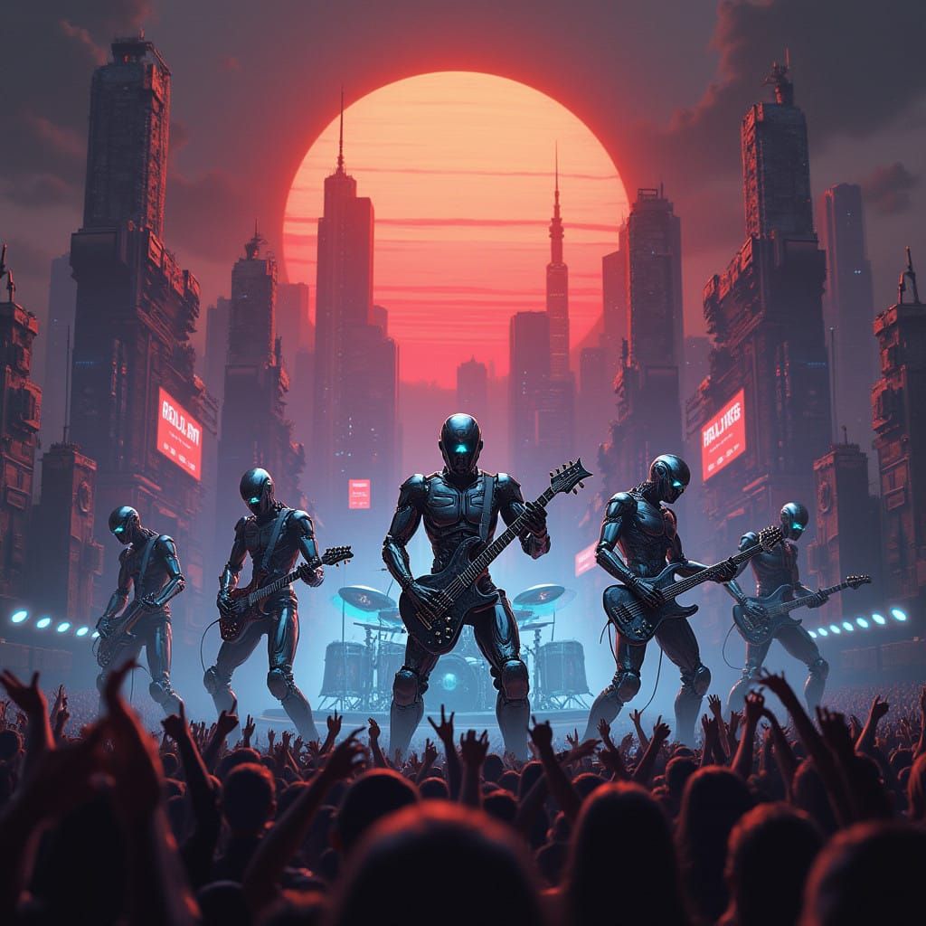 Robots Rock Out in a Cyberpunk Concert