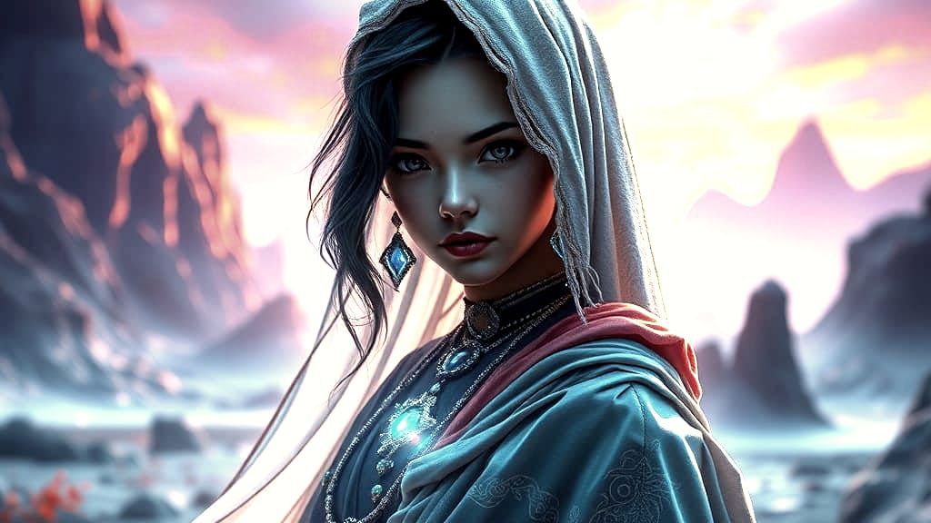 Ethereal Girl in Dreamlike Landscape, Digital Painting