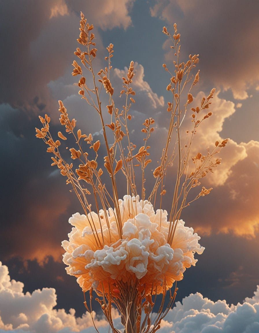 Ethereal Cloudscape with Solitary Plant