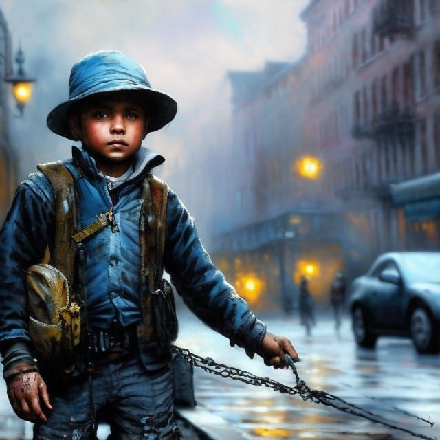 Begging Urchin Close-up in Hyper-Realistic Acid Dye Ink Styl...