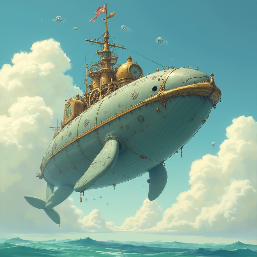 Steampunk Whale Airship in Ghibli Style
