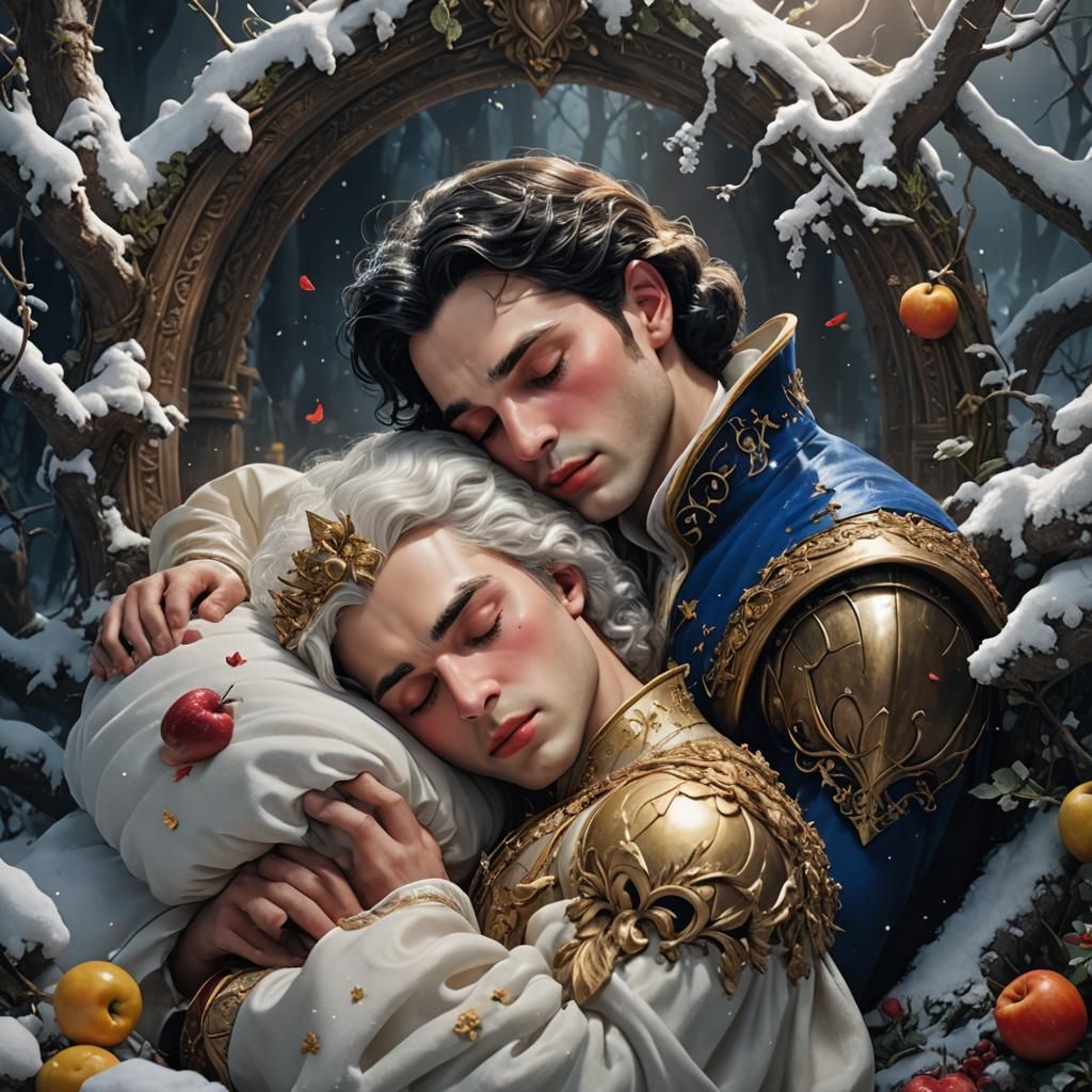 Gay Snow White Kissed by Prince: Cinematic Digital Art