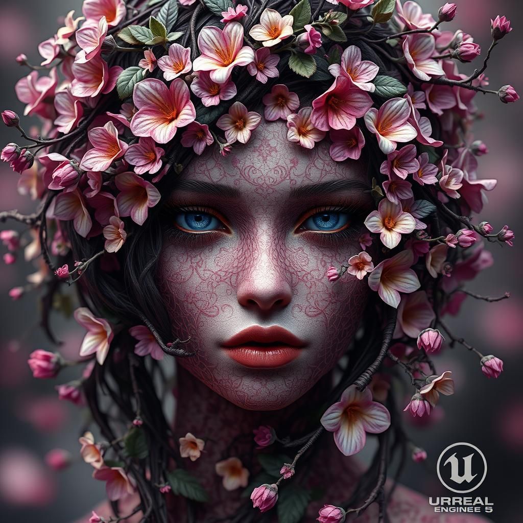 Floral Face: Detailed Fantasy Art Portrait