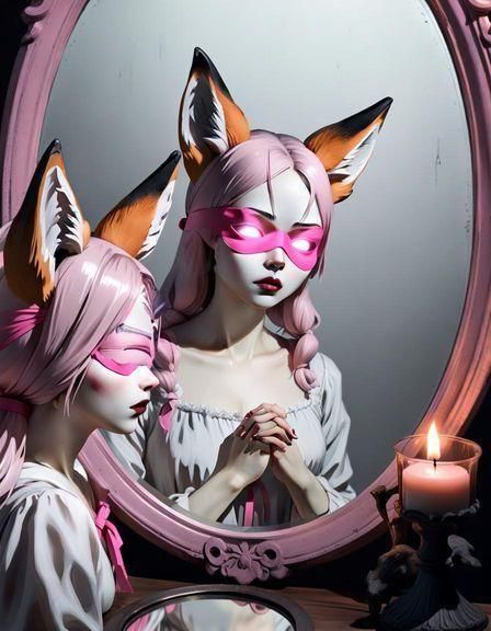 Girl with Fox Ears and Ominous Reflection