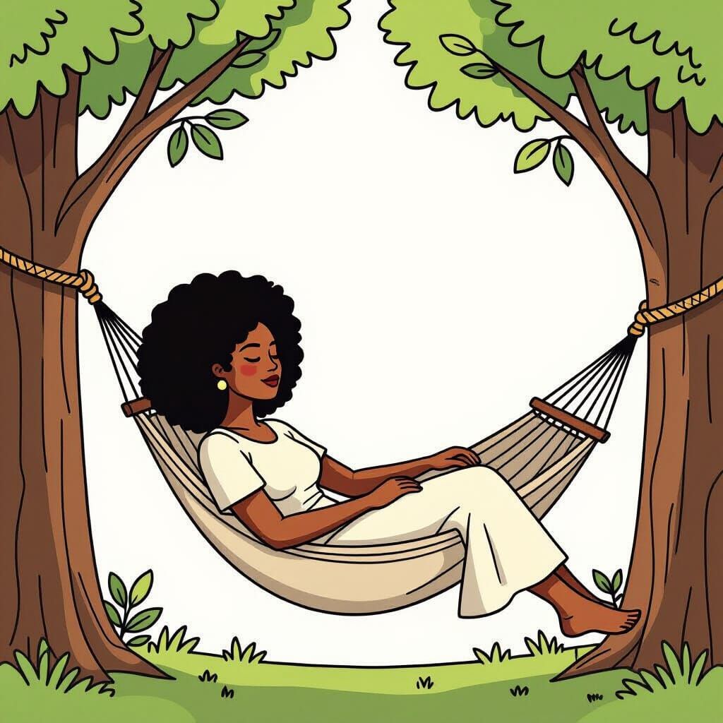 Coloring Page of Woman in Hammock, Line Art Style