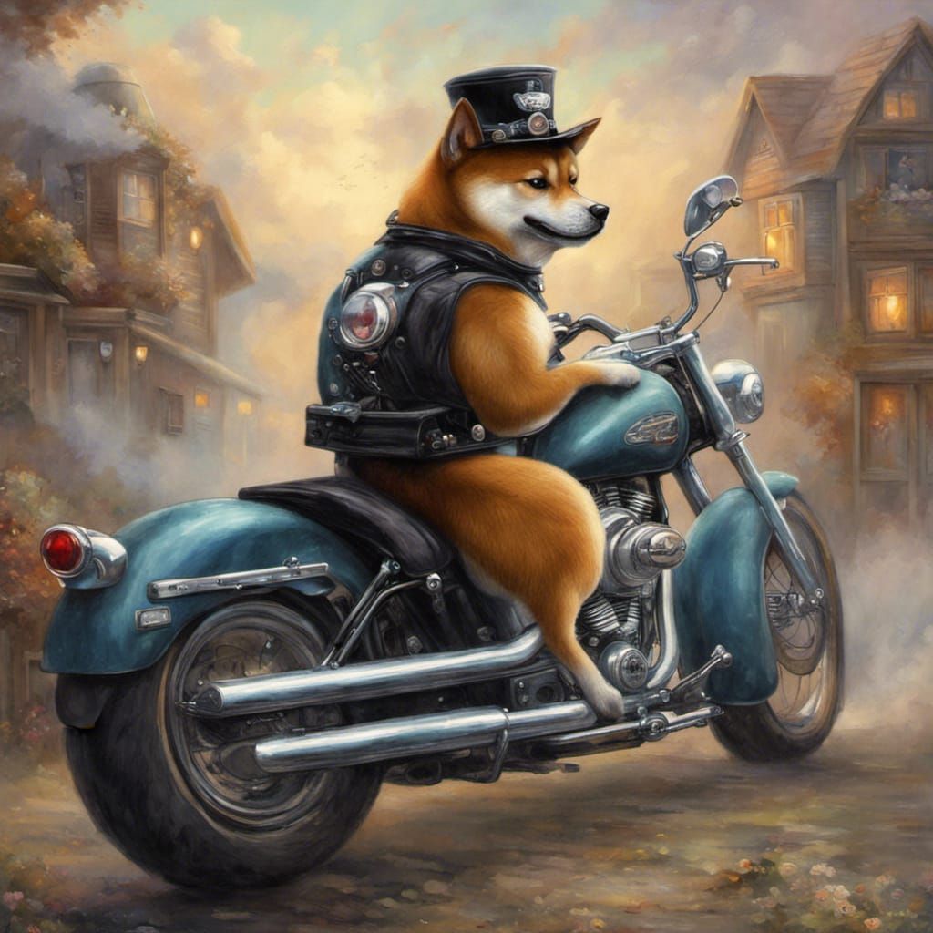 Shiba Inu on Harley Davidson in Steampunk Fantasy