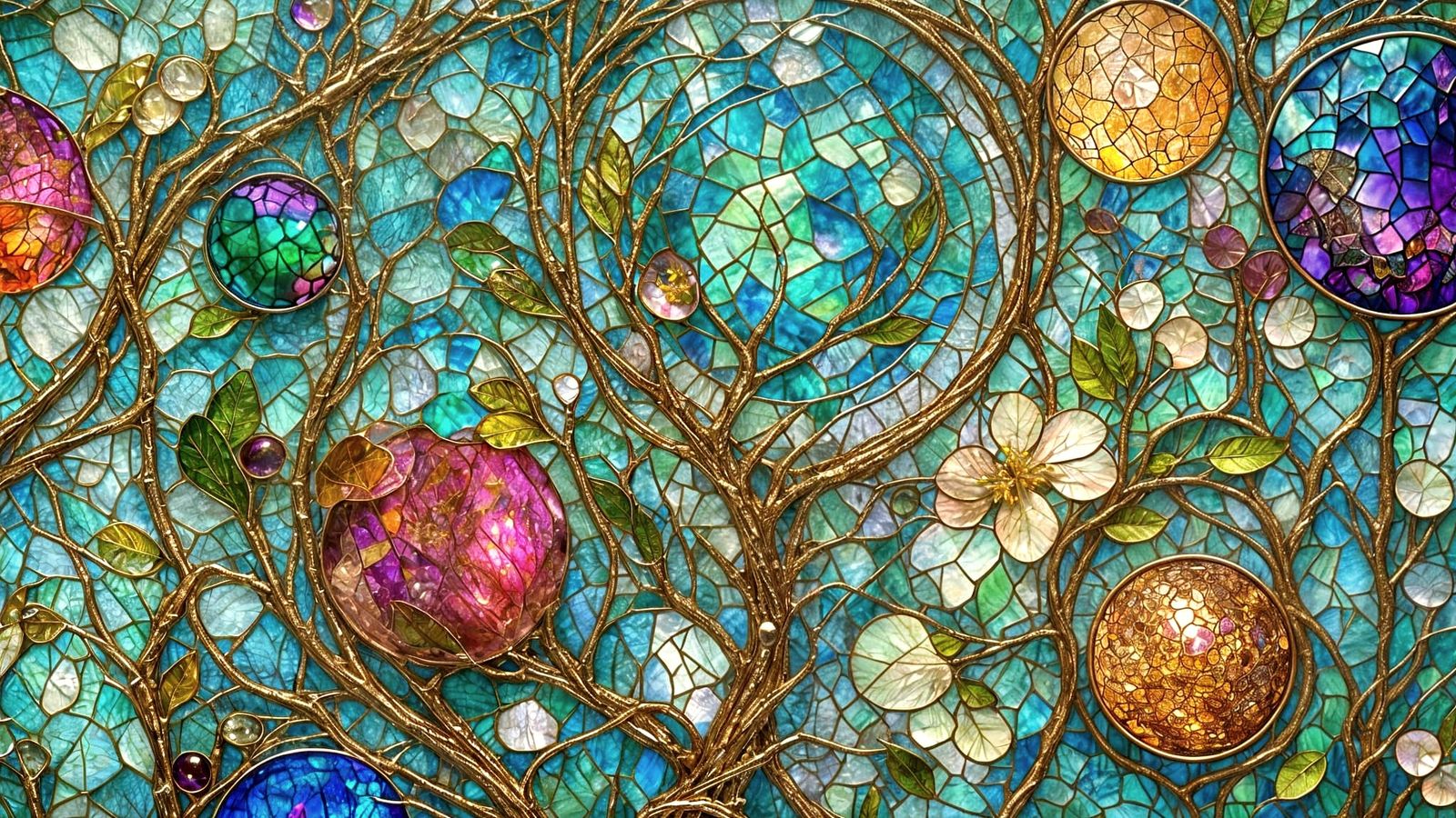 Kintsugi Stained Glass Orb with Abalone and Pearl Details