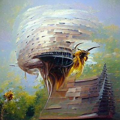 Alien Beehive in Oil Painting Style