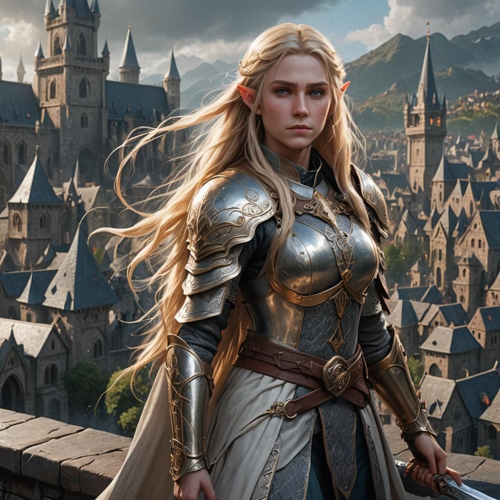 Elf Cleric in Cathedral City: Fantasy Concept Art