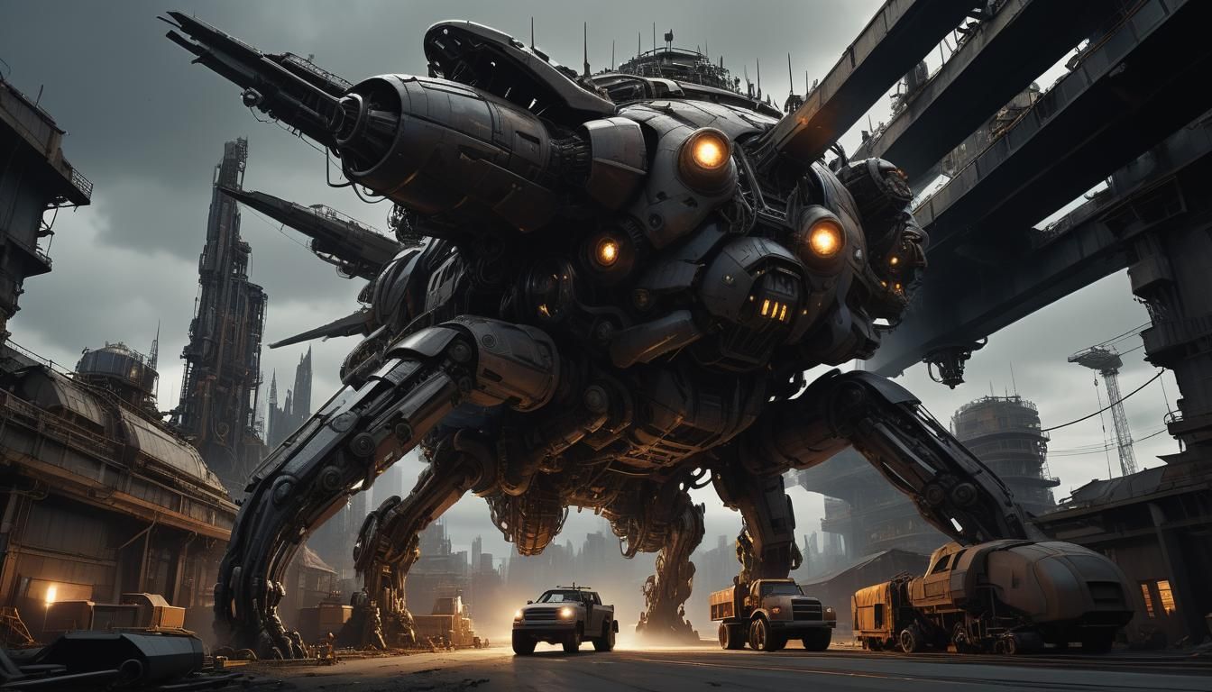 sci-fi battle machines guards the area