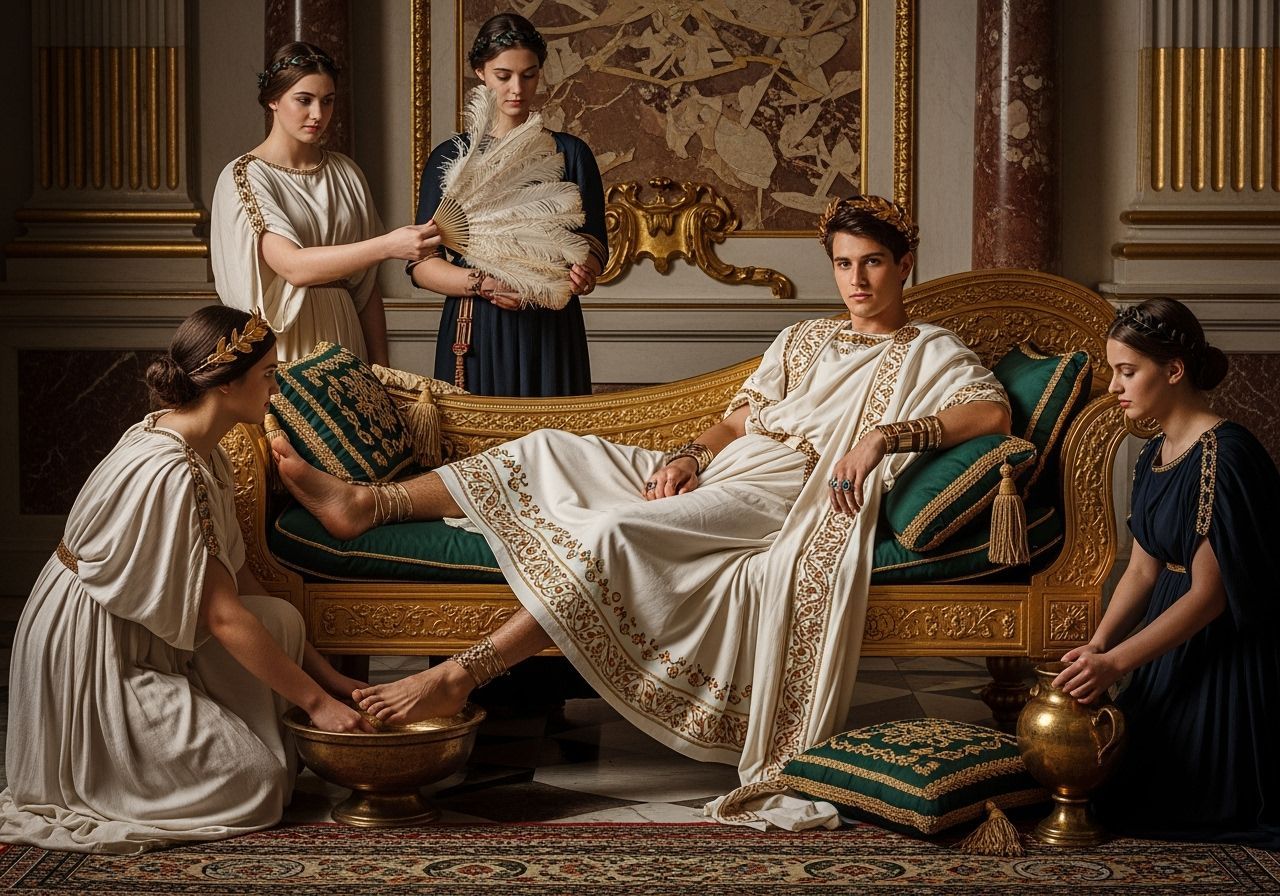 Young Roman Emperor in Lavish Palace Room
