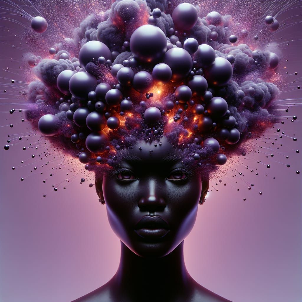 Surreal Exploding Orb Crown Portrait in Digital Art