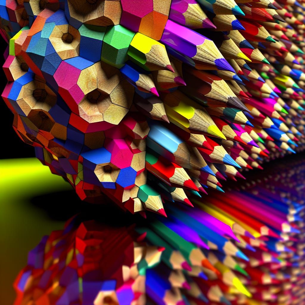 Colorful Pencil Sculpture with Volumetric Lighting