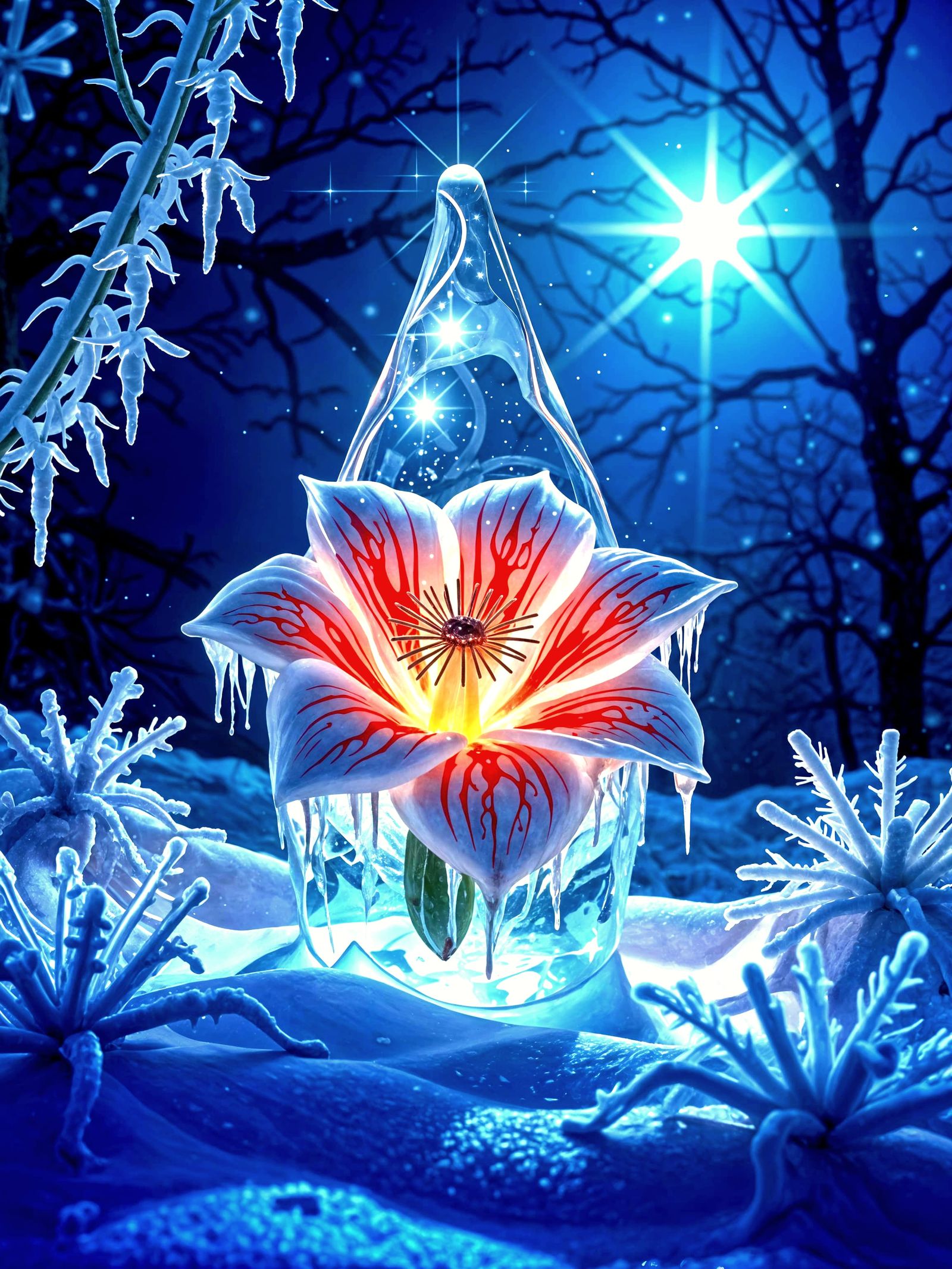 Rafflesia Arnoldii Frozen in Ice with Ethereal Glow