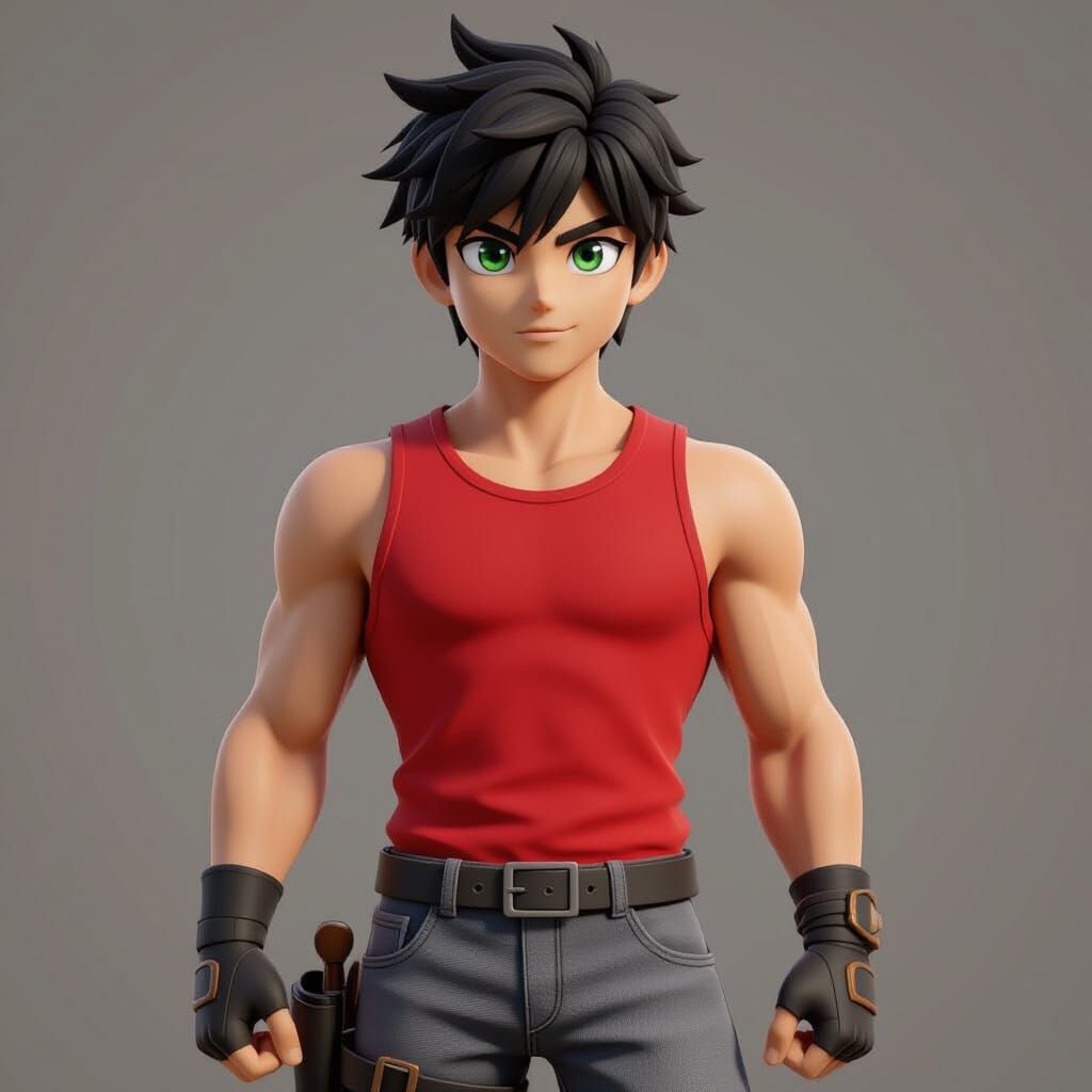 Mexican Man in Red Shirt, 3D Anime Style