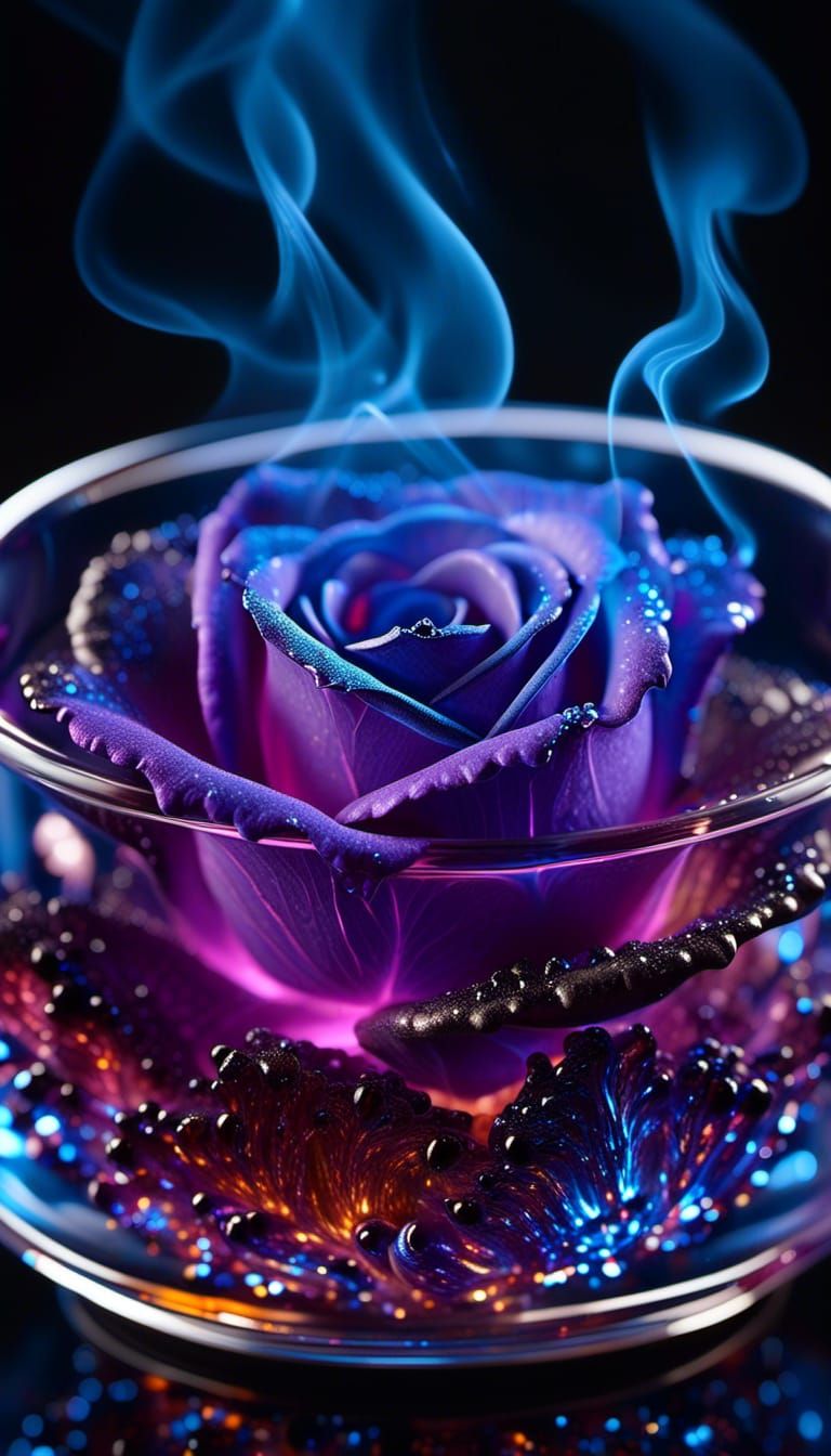 Luminous Tea Rose of Light: Cosmic Macro Shot