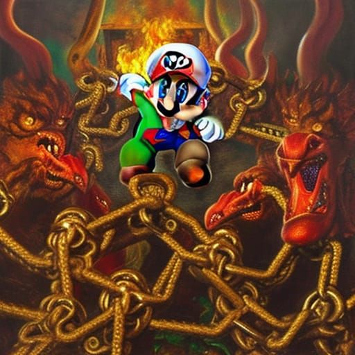 Super Mario in Hell: An Oil Painting