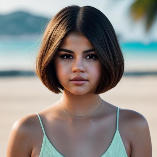 Selena Gomez Bob Haircut Beach Photo
