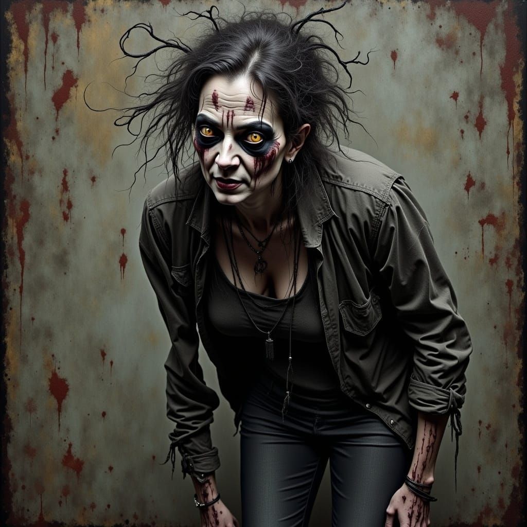 Grotesque Zombie Woman in Dark Gothic Surrealism