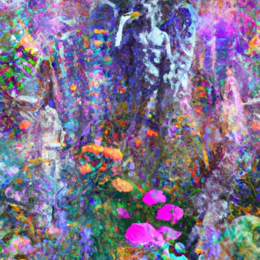 Lush Garden with Angel Statues in Cosmic Art Style