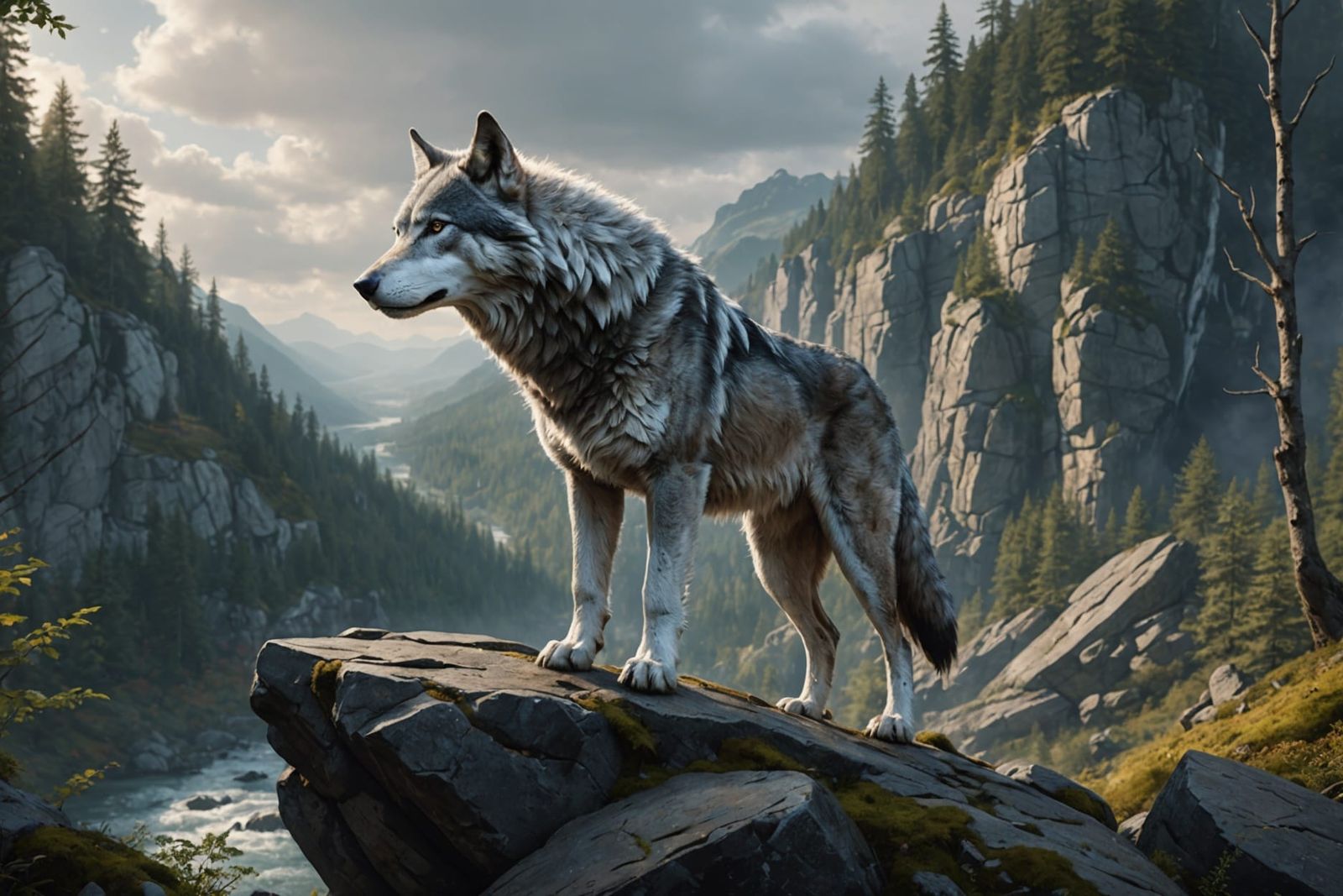 Grey Wolf Surveys Forest Territory: Matte Painting