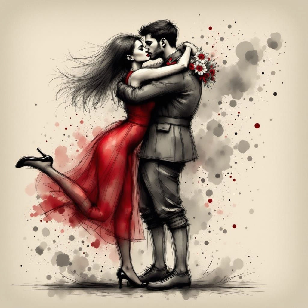 Tender Military Homecoming in a Fantastical Black Ink Style