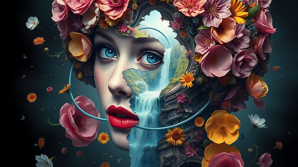 Surreal Bloom: A Young Lady's Floral Renaissance