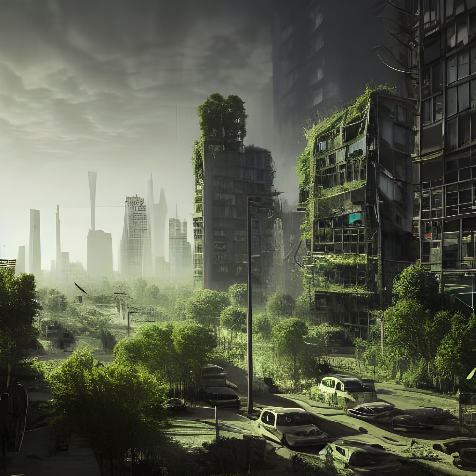 Post-Apocalyptic Cityscape Reclaimed by Nature