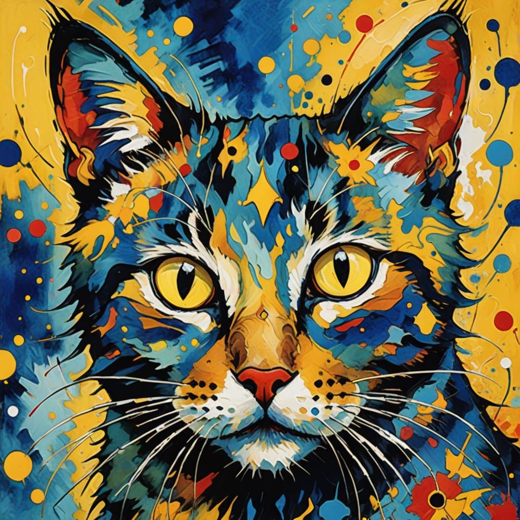 Abstract Cat with Fleur de Lys Motif in Kandinsky Style