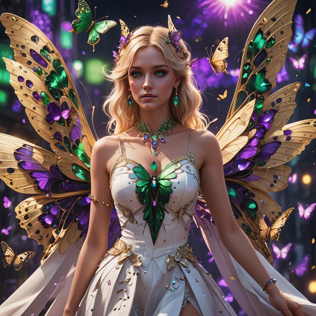 Blonde Disco Girl with Butterfly Wings
