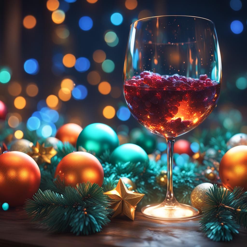 Festive Christmas Lights, Wine, and Music in Digital Art