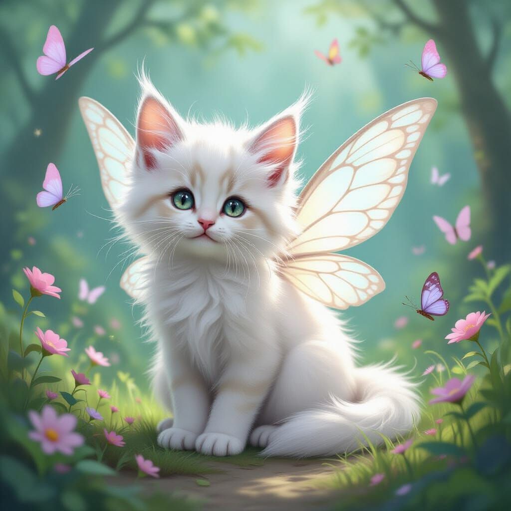 Fairy Kitten in Whimsical Forest as Digital Art