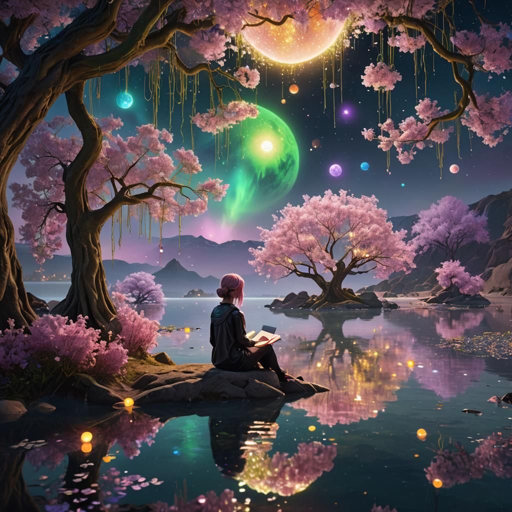 Nebula Flower Cove with Punk Reader, 3D Render