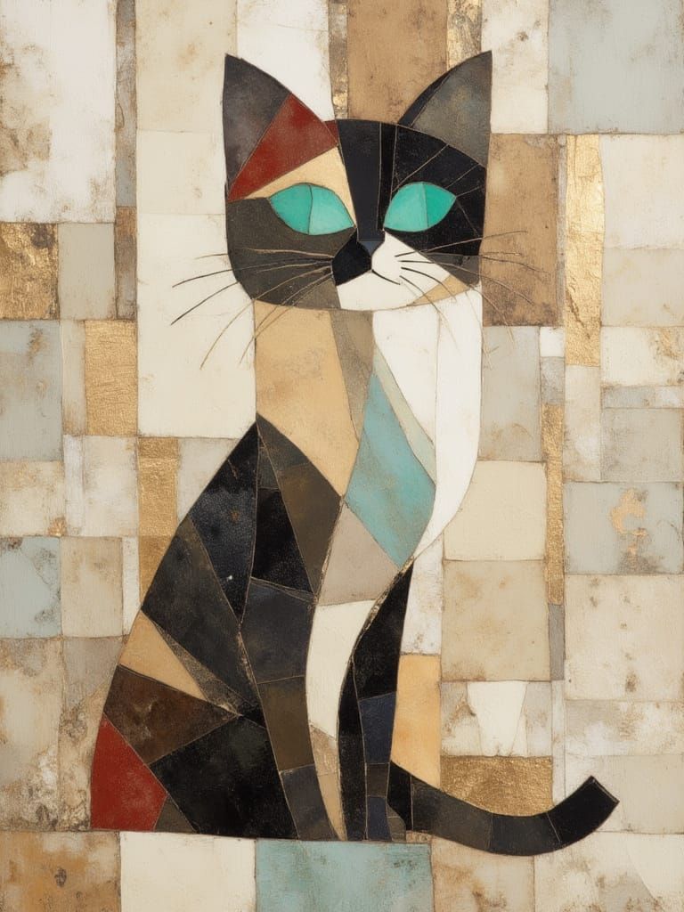 Geometric Abstract Cat in Muted Colors