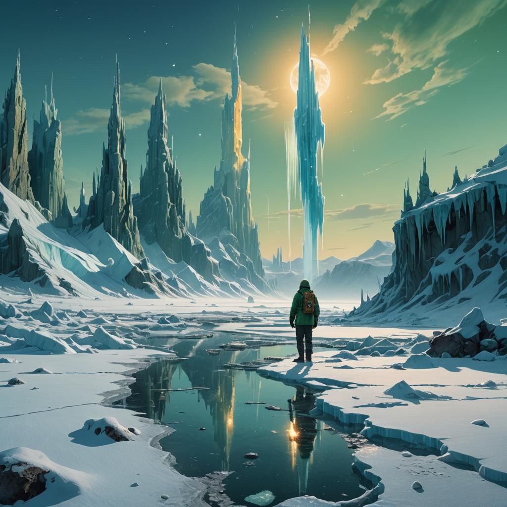 Frozen Landscape on Enceladus in Matte Painting Style