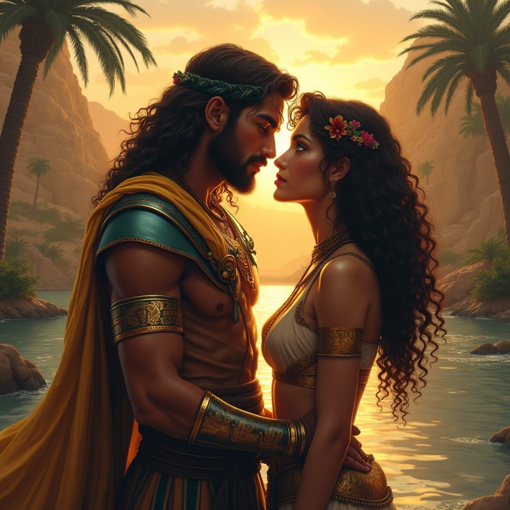 Ancient Egyptian Oracle and Roman Centurion in Golden Sunset