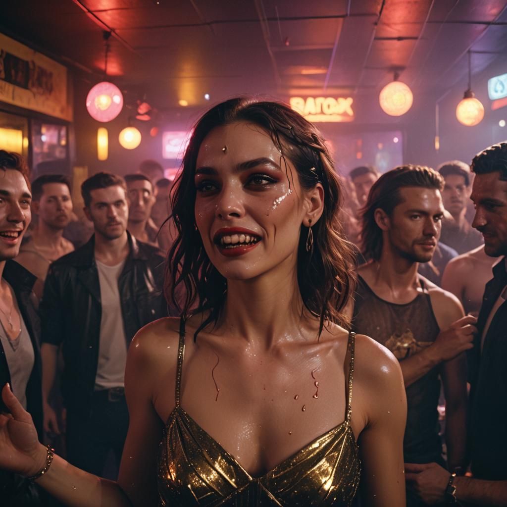 Evil Siren in Dance Club, Photorealistic Film Still