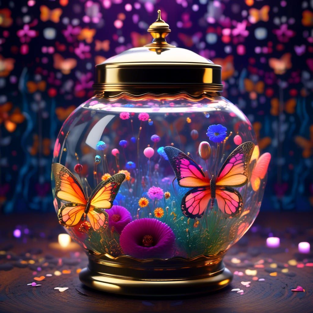 Miniature World in Crystal Jar, Hyperrealistic 3D Render