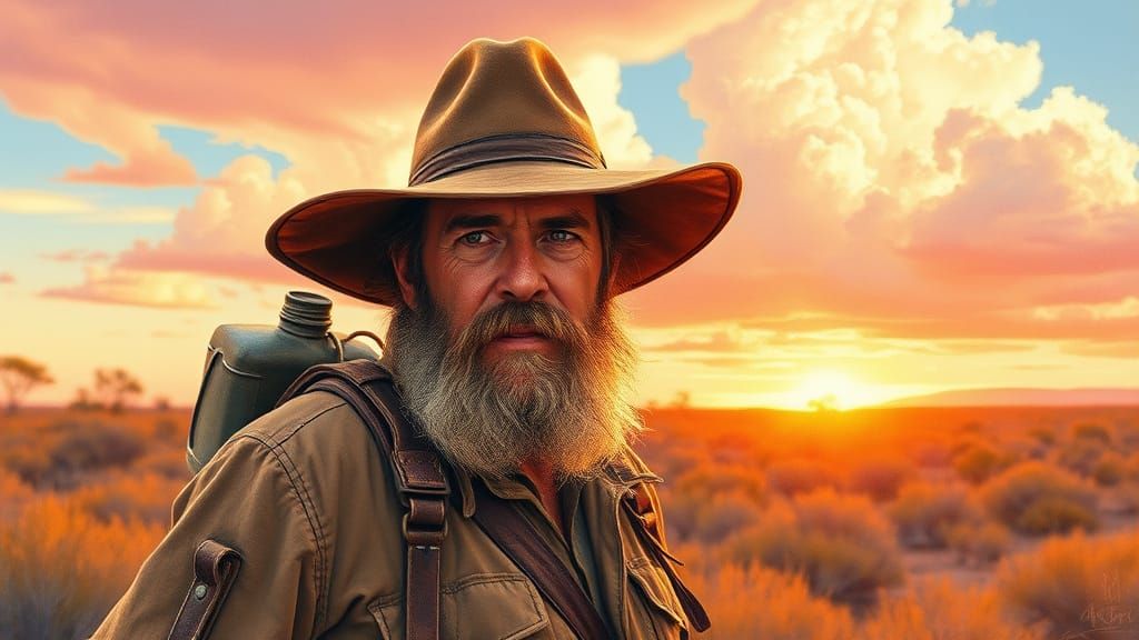 Australian Bushman in Sunset Serenity
