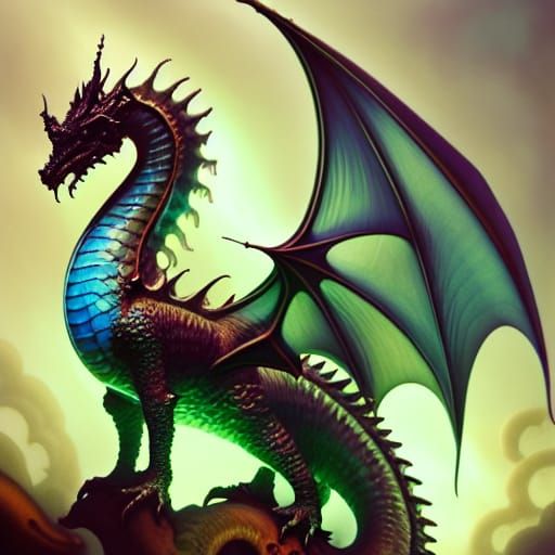 Gothic Dragon Seahorse in Art Nouveau Style