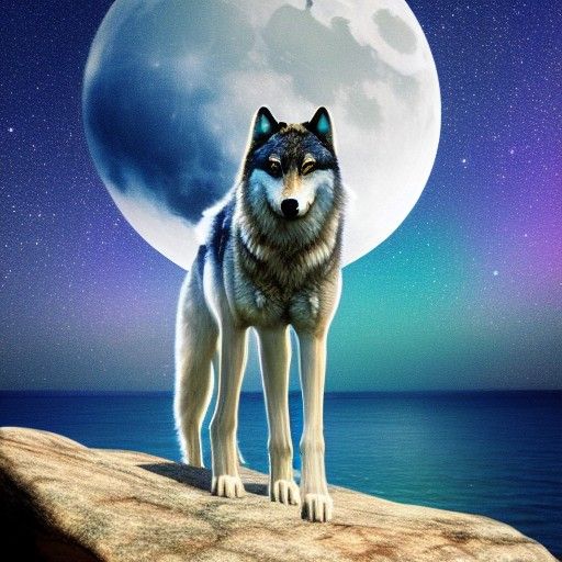 Wolf Howling at Moon in Cosmic Astral Style