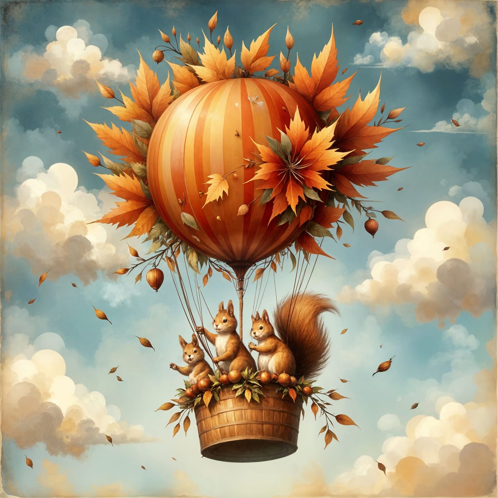 Squirrels Soar in Whimsical Leaf Balloon