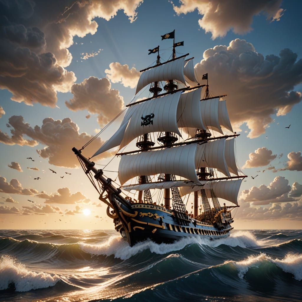 LEGO Pirate Ship on Stormy Ocean