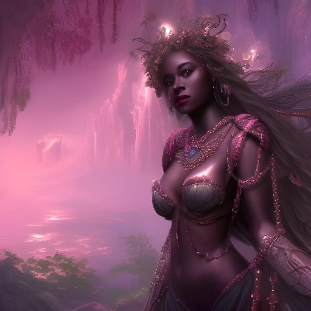Beautiful Black Lady in Detailed Matte Painting