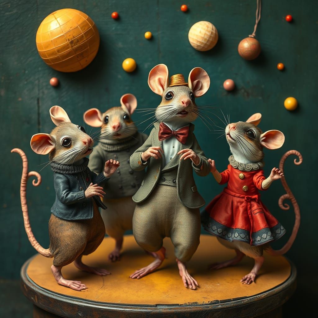 Rats in Disco Attire Dance in Whimsical 3D Folk Art Masterpi...