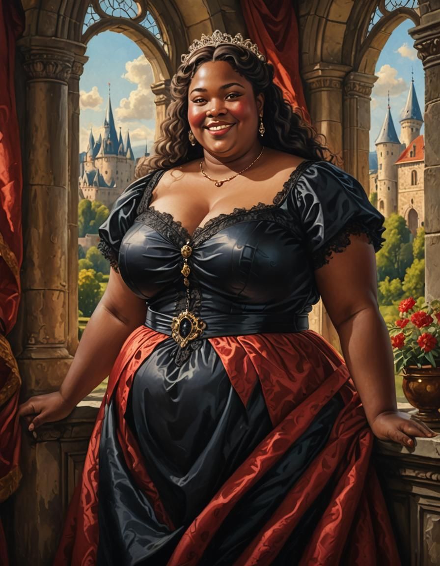 Smiling Plus-Sized Noblewoman in Rococo Fashion
