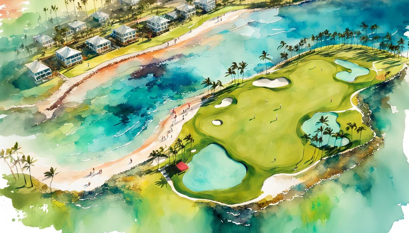 Hawaiian Golf Village in Alcohol Ink Style