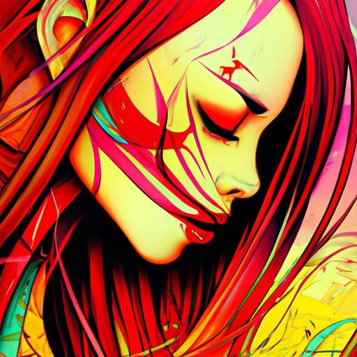 Fiery Vines: A Crimson and Gold Portrait