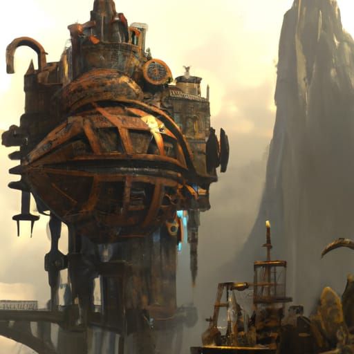 Steampunk Monolith in Detailed Matte Painting Style