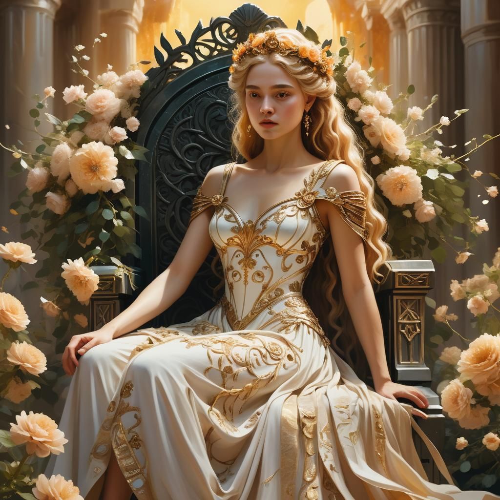 Persephone on Her Throne: A Baroque Digital Painting